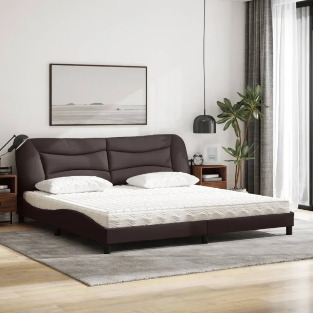 Lit avec matelas Hvar marron foncé 200x200 cm tissu