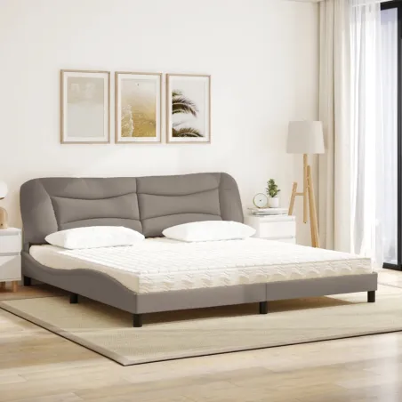 Lit avec matelas Hvar taupe 200x200 cm tissu