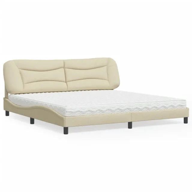 Lit avec matelas Hvar crème 200x200 cm tissu