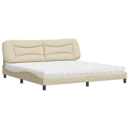 Lit avec matelas Hvar crème 200x200 cm tissu 2