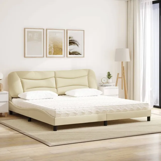 Lit avec matelas Hvar crème 200x200 cm tissu
