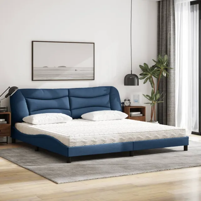 Lit avec matelas Hvar bleu 200x200 cm tissu