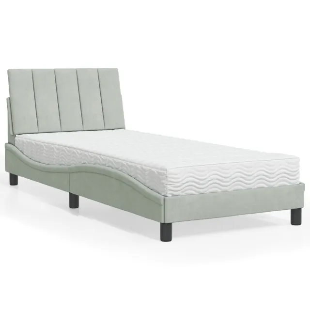 Lit avec matelas Hanko gris clair 80x200 cm velours