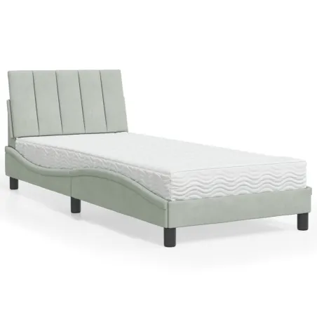 Lit avec matelas Hanko gris clair 80x200 cm velours