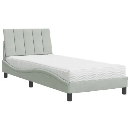 Lit avec matelas Hanko gris clair 80x200 cm velours 2