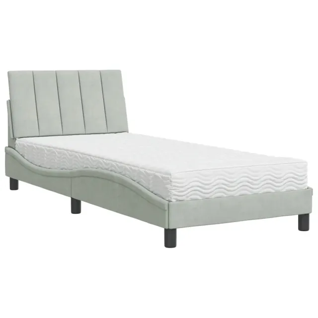 Lit avec matelas Hanko gris clair 80x200 cm velours
