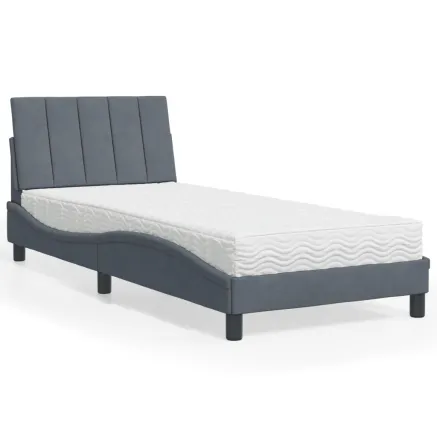 Lit avec matelas Hanko gris foncé 80x200 cm velours