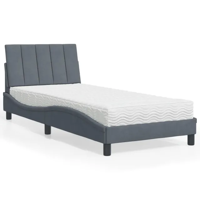 Lit avec matelas Hanko gris foncé 80x200 cm velours
