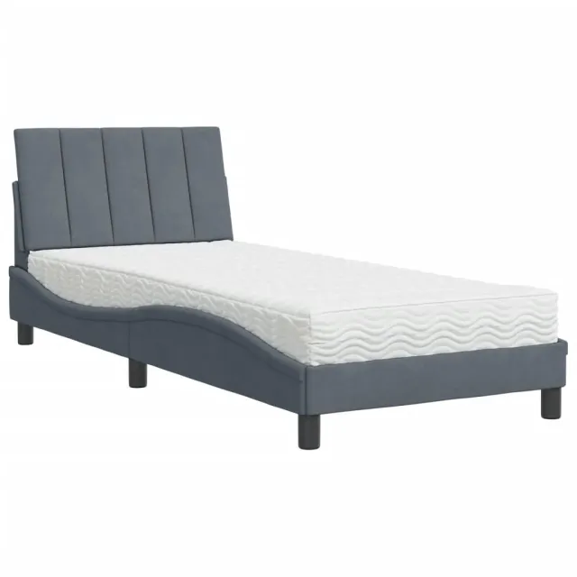 Lit avec matelas Hanko gris foncé 80x200 cm velours