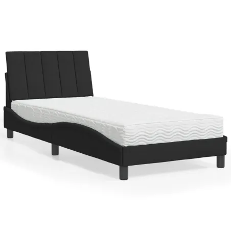 Lit avec matelas Hanko noir 80x200 cm velours