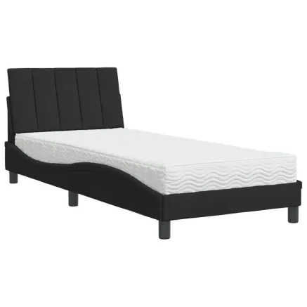 Lit avec matelas Hanko noir 80x200 cm velours 2