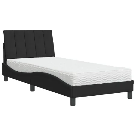 Lit avec matelas Hanko noir 80x200 cm velours