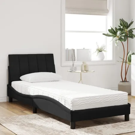Lit avec matelas Hanko noir 80x200 cm velours