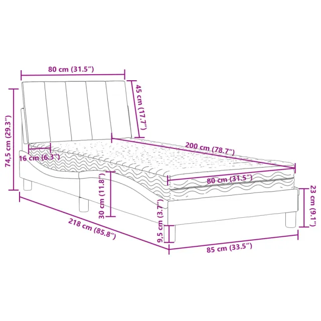 Lit avec matelas Hanko noir 80x200 cm velours