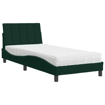 Lit avec matelas Hanko vert foncé 80x200 cm velours 2