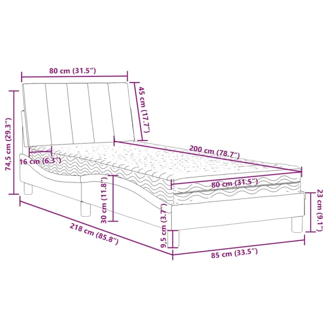 Lit avec matelas Hanko vert foncé 80x200 cm velours