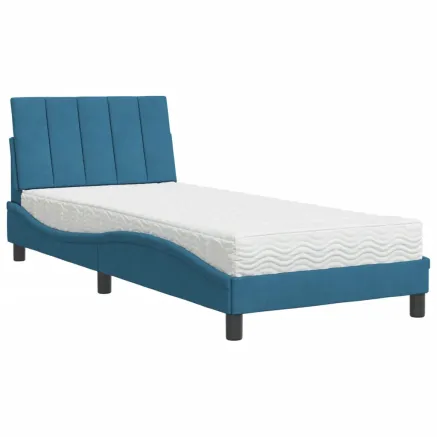Lit avec matelas Hanko bleu 80x200 cm velours 2
