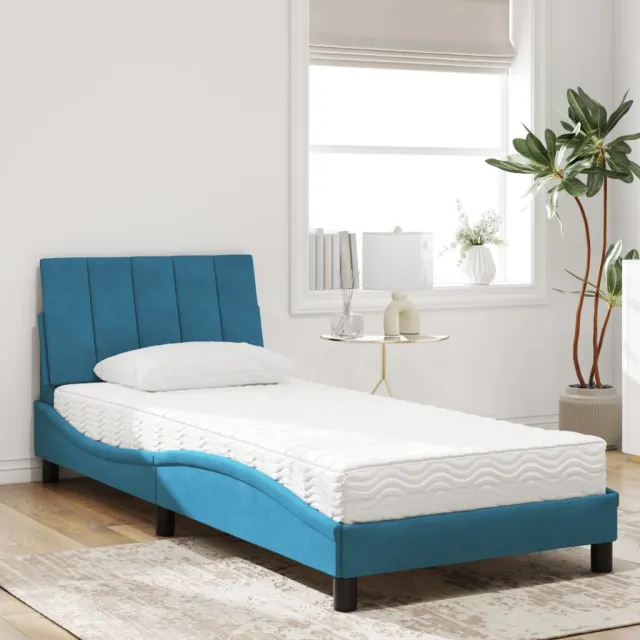 Lit avec matelas Hanko bleu 80x200 cm velours