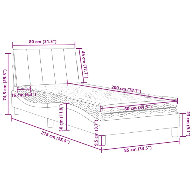 Lit avec matelas Hanko bleu 80x200 cm velours