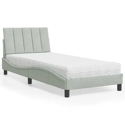 Lit avec matelas Hanko gris clair 90x190 cm velours