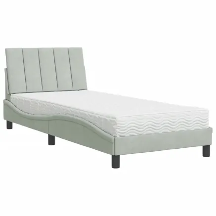 Lit avec matelas Hanko gris clair 90x190 cm velours 2