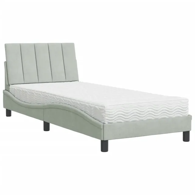 Lit avec matelas Hanko gris clair 90x190 cm velours
