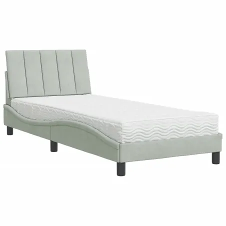 Lit avec matelas Hanko gris clair 90x190 cm velours