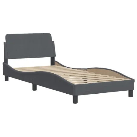 Lit avec matelas Hanko gris foncé 90x190 cm velours