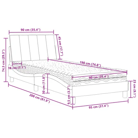 Lit avec matelas Hanko gris foncé 90x190 cm velours