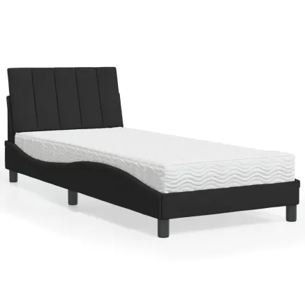 Lit avec matelas Hanko noir 90x190 cm velours