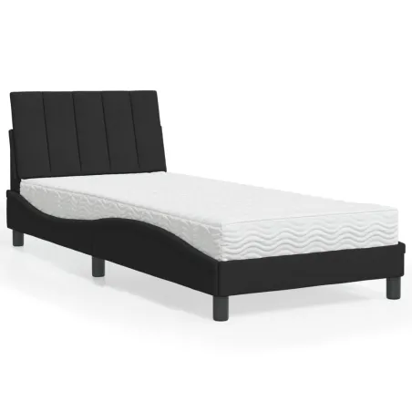 Lit avec matelas Hanko noir 90x190 cm velours