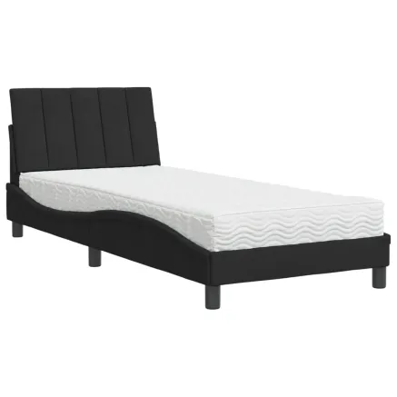 Lit avec matelas Hanko noir 90x190 cm velours 2