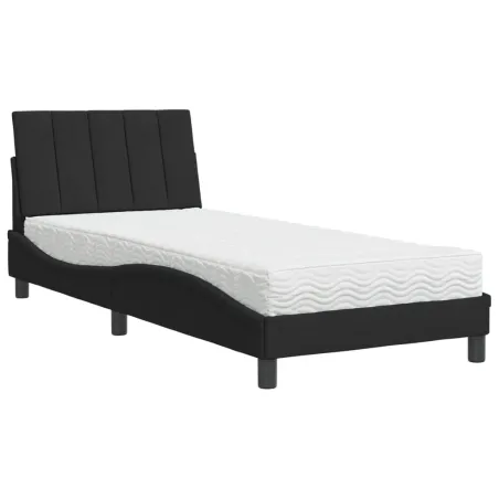 Lit avec matelas Hanko noir 90x190 cm velours