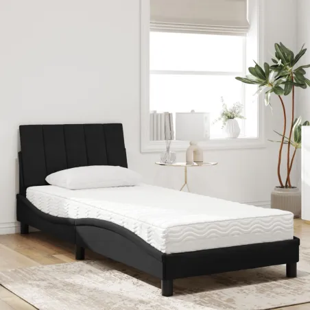 Lit avec matelas Hanko noir 90x190 cm velours