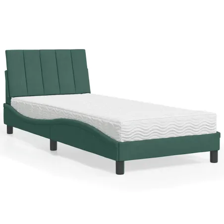 Lit avec matelas Hanko vert foncé 90x190 cm velours