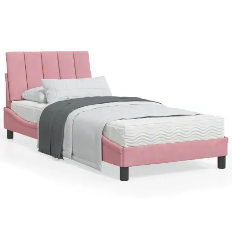 Lit avec matelas Hanko rose 90x190 cm velours