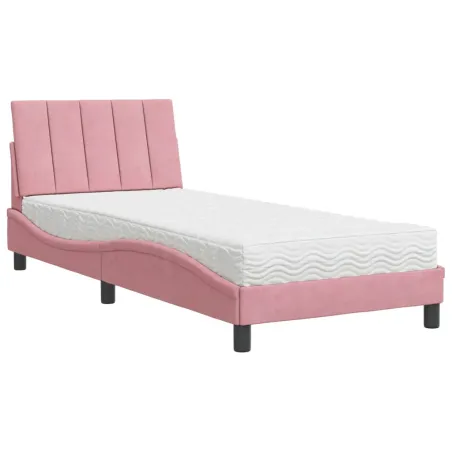 Lit avec matelas Hanko rose 90x190 cm velours