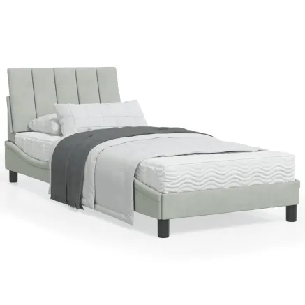 Lit avec matelas Hanko gris clair 90x200 cm velours