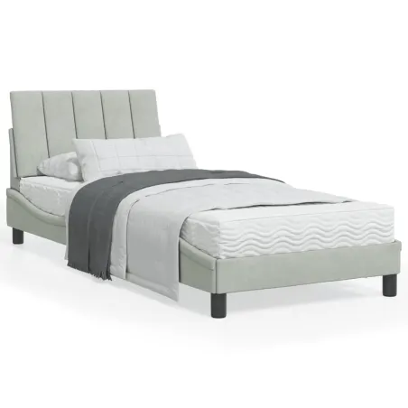 Lit avec matelas Hanko gris clair 90x200 cm velours