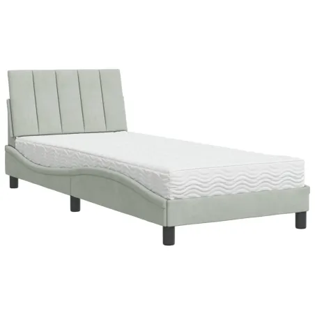 Lit avec matelas Hanko gris clair 90x200 cm velours