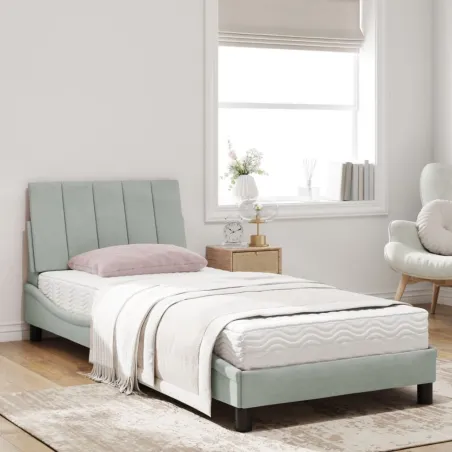 Lit avec matelas Hanko gris clair 90x200 cm velours