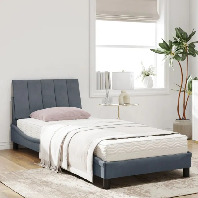 Lit avec matelas Hanko gris foncé 90x200 cm velours