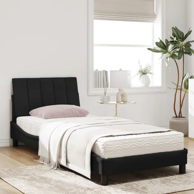 Lit avec matelas Hanko noir 90x200 cm velours