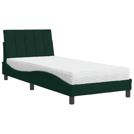 Lit avec matelas Hanko vert foncé 90x200 cm velours 2