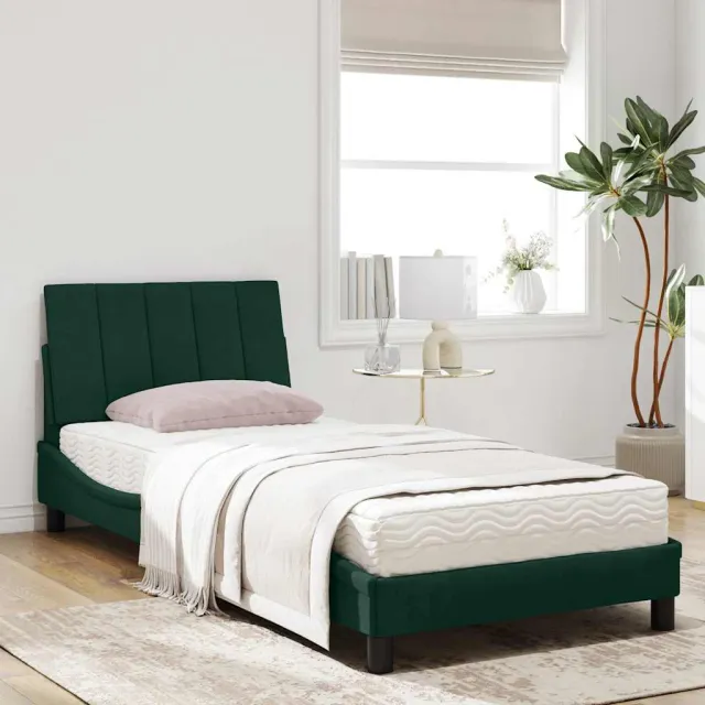 Lit avec matelas Hanko vert foncé 90x200 cm velours