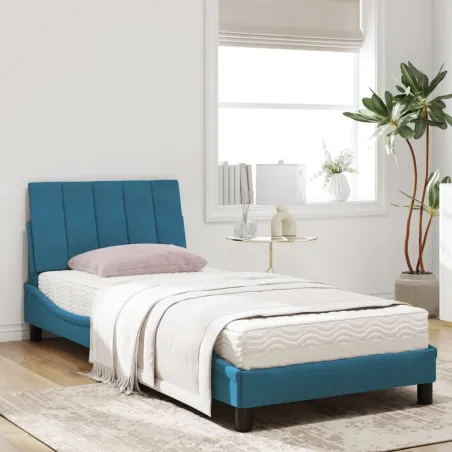 Lit avec matelas Hanko bleu 90x200 cm velours