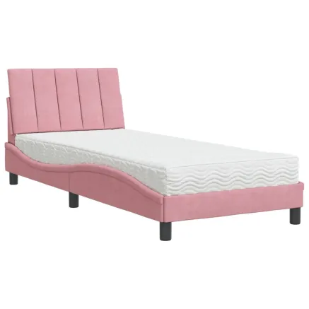 Lit avec matelas Hanko rose 90x200 cm velours 2
