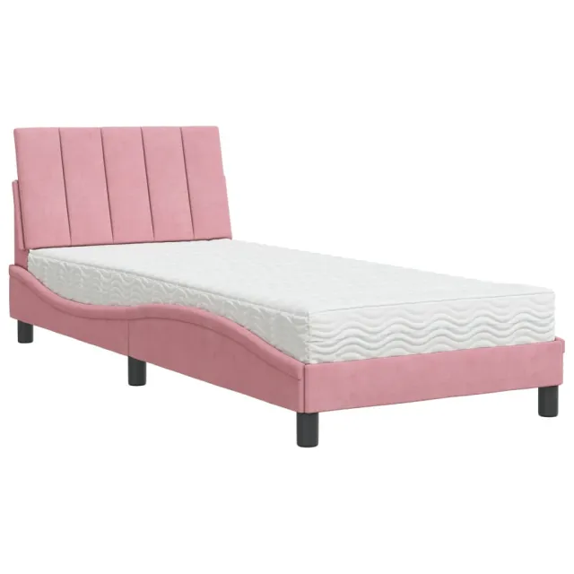 Lit avec matelas Hanko rose 90x200 cm velours