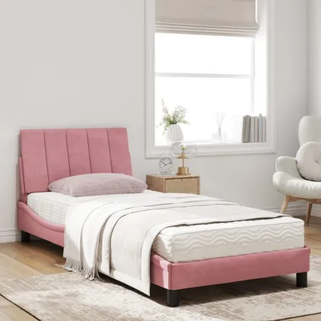 Lit avec matelas Hanko rose 90x200 cm velours