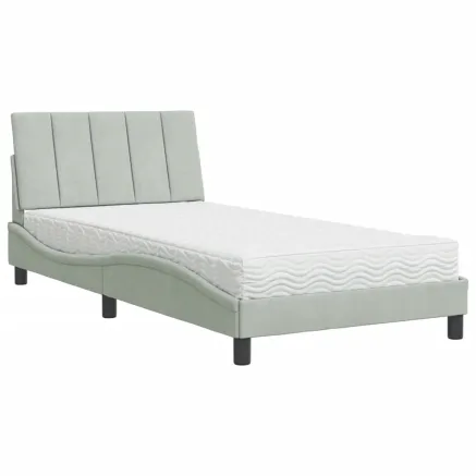 Lit avec matelas Hanko gris clair 100x200 cm velours 2